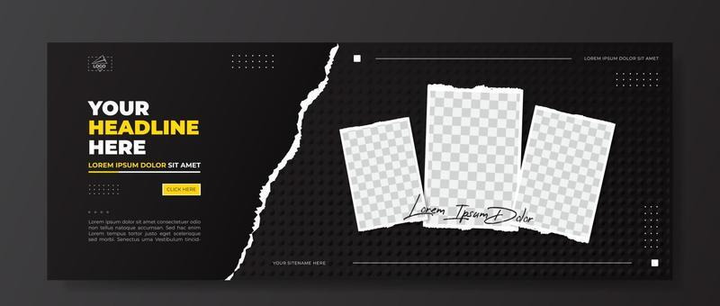 Social media cover template with paper torn style and textured background