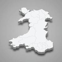 3d isometric map of Wales, isolated with shadow vector