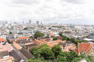 High angle of view the Wat Saket Golden mount pagoda Temple in bangkok city,Famous tourist attractions in Thailand. photo