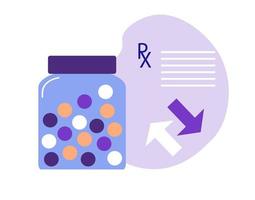 Online medicine concept,  RX Medical Prescription, flat cartoon vector illustration.