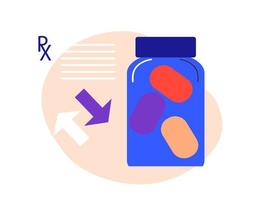Online medicine concept,  RX Medical Prescription, flat cartoon vector illustration.