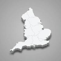 3d isometric map of England, isolated with shadow
