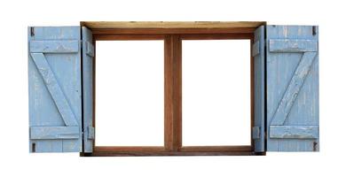 old wood window frame isolated on white background photo