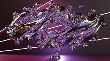 burbujas de acero hermoso fondo púrpura. burbujas con suspensión de metal de reflexión. ilustración 3d foto