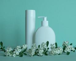 Bottles for cosmetic products without a label. Body care concept. photo
