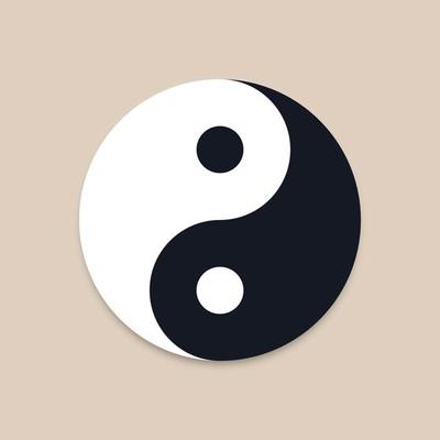 Black and white yin yang on a brown background, Symbol of balance, vector illustration