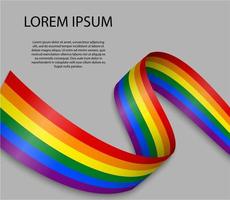 Waving ribbon or banner with flag of LGBT pride. vector