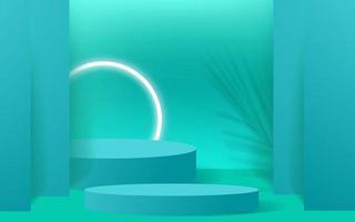 Cylinder abstract minimal scene with geometric platform. Summer background vector 3d rendering with podium. stand to show cosmetic products. Stage showcase on pedestal modern 3d studio blue pastel