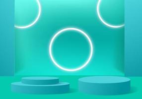 Cylinder abstract minimal scene with geometric platform. Summer background vector 3d rendering with podium. stand to show cosmetic products. Stage showcase on pedestal modern 3d studio blue pastel