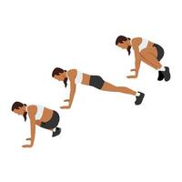 Woman doing Ski abs exercise. Flat vector illustration isolated on white background