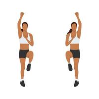 Woman doing Standing mountain climbers exercise. Flat vector illustration isolated on white background