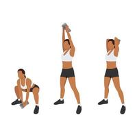 Woman doing Squat with overhead tricep exercise. Flat vector illustration isolated on white background