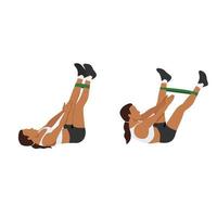 Woman doing Band leg abduction crunch exercise. Flat vector illustration isolated on white background