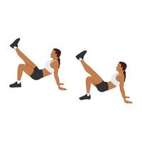 Woman doing Crab kicks exercise. Flat vector illustration isolated on white background