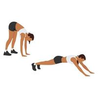 Woman doing inchworm exercise. Flat vector illustration isolated on white background