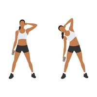 Woman doing Dumbbell side bend exercise. Flat vector illustration isolated on white background