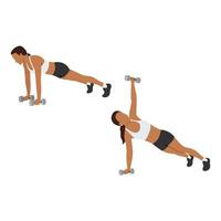 Woman doing Plank rotation exercise. Flat vector illustration isolated on white background