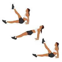 Woman doing Reverse plank leg raises exercise. Flat vector illustration isolated on white background