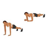 Woman doing Up down plank exercise. Flat vector illustration isolated on white background