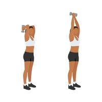 Woman doing Dumbbell triceps extension exercise. Flat vector illustration isolated on white background