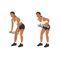 Woman doing Dumbbell bent over row exercise flat vector illustration isolated on white background