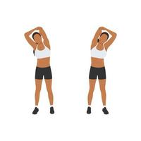 Woman doing Triceps stretch exercise flat vector illustration isolated on white background