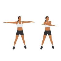 Woman doing arm swings exercise. Flat vector illustration isolated on white background