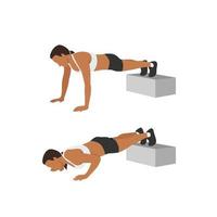 Woman doing decline push up exercise. Flat vector illustration isolated on white background