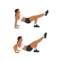 Woman doing Single leg trice dips exercise. Flat vector illustration isolated on white background