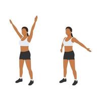 Woman doing Big arm circles exercise. Flat vector illustration isolated on white background