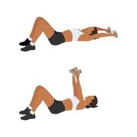 Woman doing Dumbbell pullover exercise. Flat vector illustration isolated on white background