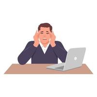 Young stressed man cartoon character clutched his head in panic. The bad news. Flat vector illustration isolated on white background