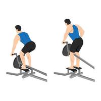 Man doing One arm T bar rows exercise. Flat vector illustration isolated on white background