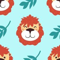 Seamless pattern with jungle lion and foliage vector