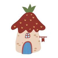 Gnome house in forest with a roof in the shape of a strawberry vector