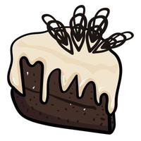 A slice of chocolate cake poured with icing vector