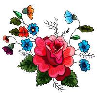 rosa dibujada a mano y flores de verano vector