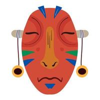 Wooden african mask with closed eyes in flat naive style