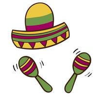 Mexican maracas and hat sombrero vector