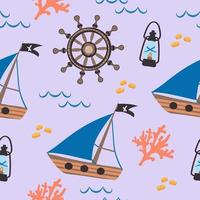 Seamless pattern of a pirate ship vector