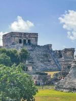 Tulum Quintana Roo Mexico 2018 Ancient Tulum ruins Mayan site temple pyramids artifacts seascape Mexico. photo