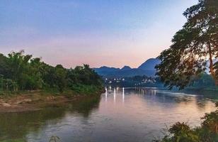 Sunset at panorama landscape Mekong river and Luang Prabang Laos. photo