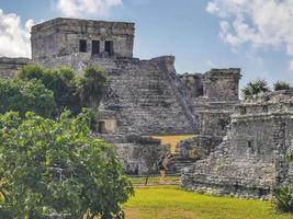 Tulum Quintana Roo Mexico 2018 Ancient Tulum ruins Mayan site temple pyramids artifacts seascape Mexico. photo