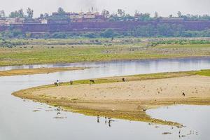 Yamuna ghat river at Taj Mahal panorama in Agra India. photo