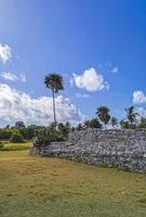 Tulum Quintana Roo Mexico 2018 Ancient Tulum ruins Mayan site temple pyramids artifacts seascape Mexico. photo