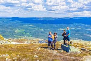 Hemsedal Viken Norway 2016 Tourists path and panorama Norway Hemsedal with snowed in Mountains. photo