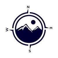 Adventure logo design inspiration with compass and mountain element vector