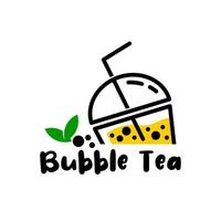Modern bubble drink tea with leaf vector