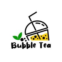 Modern bubble drink tea with leaf vector
