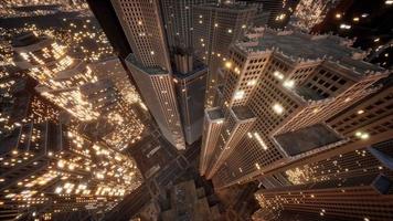 Luftbild von Wolkenkratzern in der Innenstadt am Abend